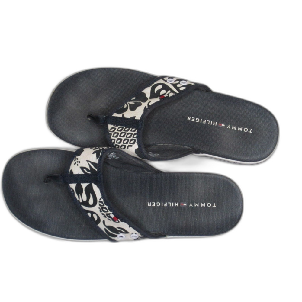 Tommy Hilfiger flip flops blue white hawaiian floral print-sz 8M